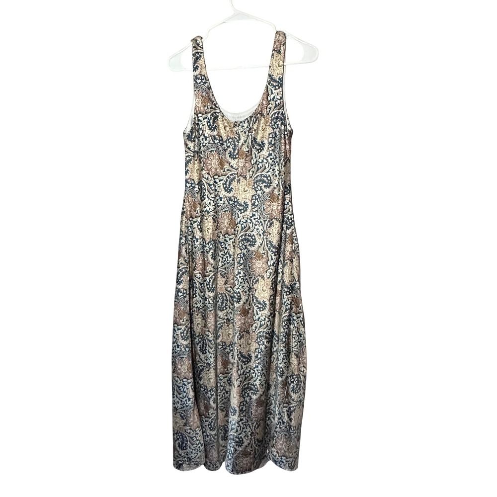Drew Womens Small Blue Tan Paisley Floral Sleeveless Slip Dress Scoop Neck Lined